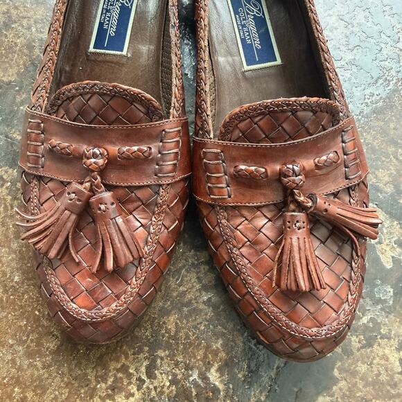 Vtg Cole Haan Bragano Loafers Brown Woven Leather Tassel Mens 9.5 Made in Italy - Picture 2 of 8